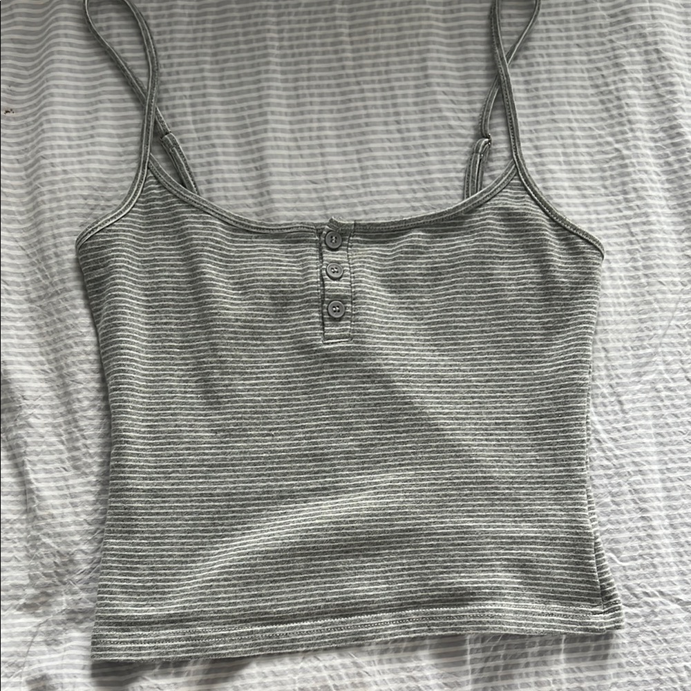 Edikted Gray Ribbed Sleeveless Crop Tank Top